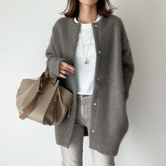 Women's Colorful Autumn Super Soft Knitted Slimming Coats Gray Outerwear For Everyday Winter Use, Sweater Jacket Outfits, Coat Styling, Stile Casual Chic, Khaki Coat, Fall Cardigan, Winter Vest, Soft Cardigan