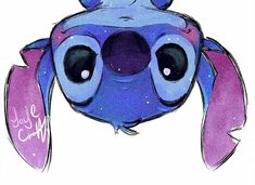 a drawing of a blue and purple animal with big eyes