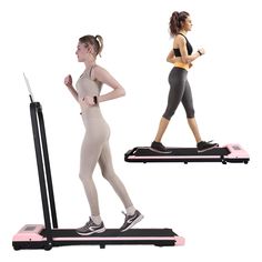 two women are running on the treadmills and one is using an exercise device