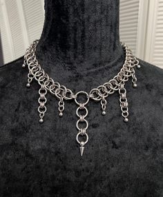 Made of 100% stainless steel  Length is 17 inches but can be made to your measurements Bottle Tab Chainmail, Triangle Chain Mail, Luxury Elegant Chainmail Jewelry, Chainmaille Jewelry Rocks N Chains, Luxury Metal Chainmail Jewelry, Chainmail Patterns Necklaces, Luxury Chainmail Metal Jewelry, Luxury Chainmail Metal Necklace, Luxury Silver Chainmail Jewelry