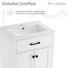 an image of a bathroom sink and cabinet with instructions on how to install the faucet