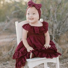 Beautiful Burgundy Ruffled Dress In Size 12 To 18 Months Toddler Girl. Brand New With Tags, I Bought Same Dress In Two Different Sizes For A Family Photo Shoot And Used The One That Fit Her Best. So Cute !! Tartan Plaid Dress, Girls Ruffle Dress, Modest Girl, Family Photoshoot Outfits, Kids Christmas Outfits, Ruffle Maxi Dress, Red Velvet Dress, Taffeta Dress, Family Photo Outfits