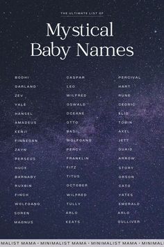 the ultimate list of mythical baby names in front of a night sky with stars on it