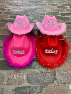 Looking for a fun gift for any party, girls night out, or bachelorette party? This Adorable cowgirl hat is any princesses dream. Perfect for birthdays, dressing up, or heading to the rodeo! We attached a sparkly feathered boa around the brim to add some sassy flair. The princess tiara is perfect for any girl! One size fits most ADULTS up to 22inches in size. The perfect one size hat for a party! *children sizes are also available in our shop !! Size: fits most adults from 12 years old to 105yrs. Novelty Brimmed Costume Accessories For Party, Fun Halloween Party Hat Supplies, Fun Halloween Party Hat, Novelty Party Costume Hats And Headpieces, Novelty Costume Hats And Headpieces For Parties, Fun Brimmed Costume Hats For Parties, Fun Costume Hats With Curved Brim For Parties, Fun Party Costume Hat With Curved Brim, Fun Wide Brim Party Costume Hats And Headpieces