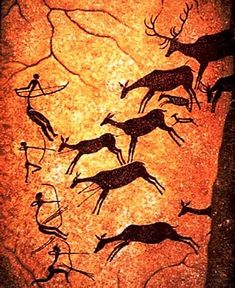 an image of deers and antelope in the rock art at cave city