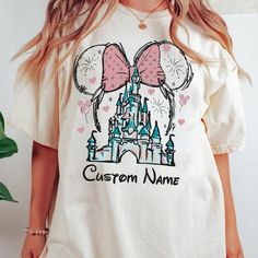 Custom Name Minnie Mouse Castle Pastel Girl Disney Shirt 1 Unique Disney Shirts, Personalized Disney Shirts, Girls Disney Shirts, Disney Villain Shirt, Toy Story Shirt, Epcot Shirts, Pastel Girl, Minnie Shirt, Beach Sports