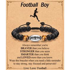 a bracelet with a football ball on it and the words,'football boy always remembers you