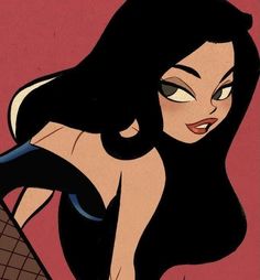 an animated image of a woman with long black hair