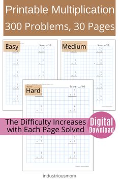 the printable worksheet for multiplication 300 problems, 30 pages