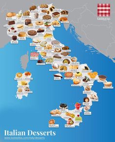 a map with all the different types of food in italy and other countries on it