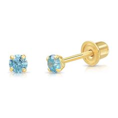 Made from solid 14k yellow gold with sparkling high-quality round brilliant cubic zirconia birthstones, these one-of-a-kind solitaire studs are guaranteed to make you stand out in any room. Best of all, these gold studs will never tarnish, as gold is a metal that never loses its shine and can be worn anywhere, including in the shower or pool. These earrings are also perfect for those with sensitive ears that can only wear REAL gold. The smaller sizes (2.5mm - 4mm) are suitable for kids, and adul Gold Jewelry Earrings, Solitaire Studs, Round Stud Earrings, Blue Jewelry, Sensitive Ears, Gold Studs, Purple Gold, Real Gold, Earring Gifts