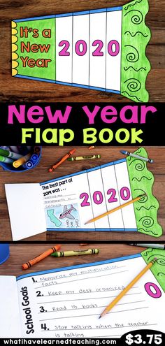 the new year flip book with pencils and markers