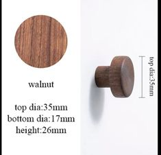 a wooden door handle with measurements for the top and bottom, shown in white background