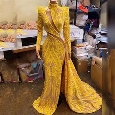 Fitted Yellow Gown For Banquet, Yellow Maxi Dress For Banquet, Elegant Yellow Maxi Dress For Prom Season, Fitted Yellow Maxi Dress For Banquet, Yellow Fitted Maxi Dress For Banquet, Elegant Yellow Dresses For Party Season, Elegant Yellow Dress For Party Season, Elegant Yellow Party Season Dress, Yellow Fitted Gown For Evening Dress