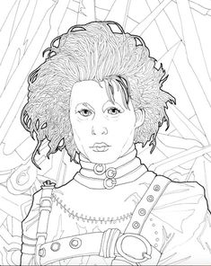 a black and white drawing of a woman with curly hair, wearing an armor outfit