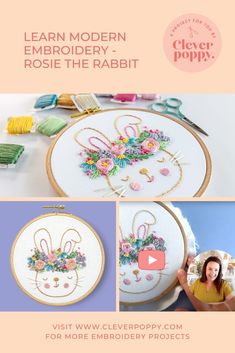 the video shows how to make an embroidered bunny