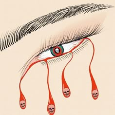 an eye with long lashes and skulls on the bottom is shown in this drawing by person