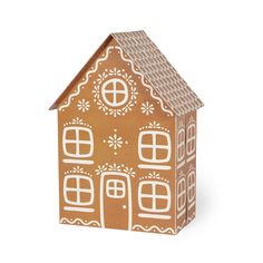 a gingerbread house shaped box on a white background