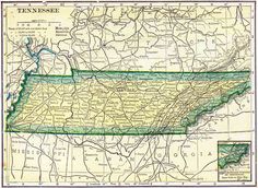 an old map of tennessee with green lines