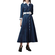 Introducing our 2023 Spring-Summer Collection ââ‚?the perfect combination of street trend and sophistication! Our Buttoned Denim Dress with Belt is the epitome of modern fashion. boasting a unique blend of alternative attitude and classic elegance.Why You'll Love ItThis dress is designed to be both relaxed and chic ââ‚?a perfect pick for day-to-night styling. It features a sleek dark wash with a distinctive torn pattern. and a fit and flare cut that hugs your curves. The unique button and belt c Chic Fitted Cotton Belted Dress, Chic Denim Dress With Button Closure For Fall, Spring Cotton Dresses With Belted Cuffs, Chic Spring Dress With Belted Cuffs, Cotton Dresses With Belted Cuffs, Belted Denim Dress For Summer Workwear, Elegant Collared Denim Dress For Work, Collared Denim Dress For Summer Workwear, Classic Fitted Denim Dress For Fall