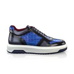 Men`s Luxury Flat Sneakers 49093 | Girotti Blue Calf Leather Sneakers With Rubber Sole, Custom Blue Sneakers With Rubber Sole, Blue Custom Sneakers With Rubber Sole, Blue Calf Leather Sneakers With Stitched Sole, Blue Custom Style Sneakers, Casual Italian Leather Shoes, Luxury Blue Sneakers With Rubber Sole, Custom Low-top Leather Sneakers, Custom Leather Low-top Sneakers