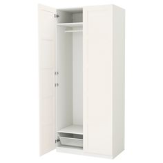 an open white cabinet on a white background