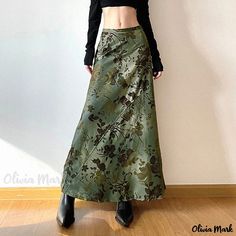 Olivia Mark - Vintage Forest Retro Leaf Print Irregular Panel Design High Waist Midi Skirt Midi Skirt Y2k, Preppy Fabric, Midi Skirt Pattern, Vintage Flower Prints, Ankle Length Skirt, Vintage Preppy, Skirt Y2k, Skirts Midi High Waisted, Floral Maxi Skirt