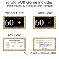 the scratch - off game includes two winner cards, 20 user cards, and 1 key card