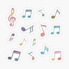 colorful musical notes stickers on a white background