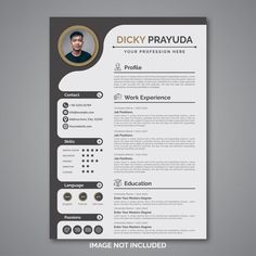 a professional resume template with a black and white color scheme on the front, dark gray background