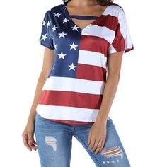 USA T-Shirt for #USA lovers  #t-shirt #2019 #fashion #girls #freeshiping #sale Printed T Shirts, Loose Outfit, 2019 Fashion, Loose Blouse, Usa Flag, Women Style, Womens Fashion Casual