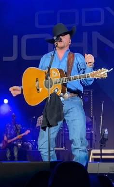 a man with a guitar on stage at a concert