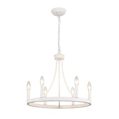 a white chandelier with five lights hanging from it's center and four arms