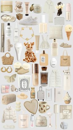 a collage of different items including shoes, handbags and other things in white