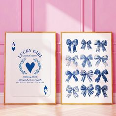 Lucky You Coquette Bows Prints Set of 2 Blue Chinoiserie Ace of Hearts Print Poster 2 Piece Wall Art Set Aesthetic Apartment Navy Blue Decor This is a set of 2 prints ** PRINTED ON LONG LASTING QUALITY PAPER** Our heavier-weight, white, premium matte paper has a natural, smooth uncoated finish that feels luxurious to the touch. The 200 gsm/ 80 lb paper weight makes it durable and long-lasting. We use FSC-certified paper or equivalent certifications depending on regional availability. It's better College Wall Prints Blue, Lucky You Blue Poster, Lucky You Art Print, Bow Poster Print, Lucky You Pink Poster, 2 Piece Wall Art, Set Aesthetic, Navy Blue Decor, Apartment Wall Art