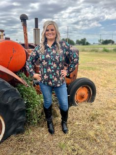 Dress like a wild west outlaw in our PLUS Western Grit Top! This stylish black button up features an old western pattern - perfect for when you want to make a bold statement without raising a ruckus. Yee-haw! 95% Polyester 5% spandex SIZE CHEST LENGTH SLEEVE WIDTH SLEEVE LENGTH XS 18.5" 27.5" 5" 24" S 20.5" 28" 5.25" 24.5" M 21" 29" 5.5" 25" L 21.25" 29.5" 5.5" 25.5" XL 23" 30" 6" 25.5" 2X 24" 30.5" 6.5" 25.5" 3X 26.5" 31" 6.5" 26" Black Western Top With Button Closure, Black Long Sleeve Tops For Western-themed Events, Black Fitted Tops For Western-themed Events, Black Button-up Top For Rodeo, Wild West Outlaws, Western Pattern, Old Western, Yee Haw, Black Button