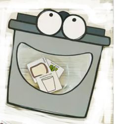 an image of a cartoon bag with some things in it's pocket and eyes