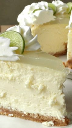 a slice of key lime cheesecake on a plate