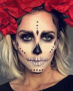 Top 10 Catrina Makeup Looks for Women To Try This Halloween Easy Halloween Looks For Women, Skull Inspired Makeup, Sugar Skull Easy Makeup, Glam Sugar Skull Makeup, Sugar Skull Face Paint Easy, Catrina Makeup Easy, Half Skull Makeup Halloween, Easy Catrina Makeup