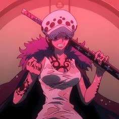 a woman with pink hair holding a baseball bat