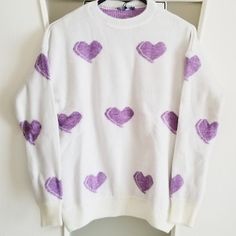 *Made In Turkey *73% Acrylic, 25% Polyester, 3% Elastane *Available In S,M,L Navy Blue Crewneck, Purple Cute, Fisherman Sweater, Heart Sweater, Sweater Jumper, Purple Heart, Mock Neck Sweater, Knitted Pullover Sweaters, Print Pullover