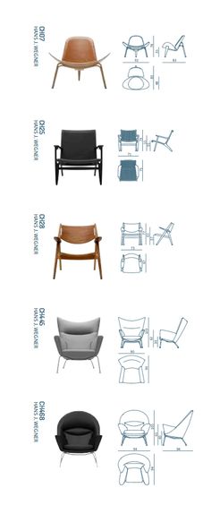 the different types of chairs are shown in this graphic style, including one for each chair