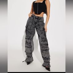 Fashion Nova Cargo Jeans Nwt Sneak Attack, Denim Corset Top, Denim Corset, 60 Fashion, Cargo Jacket, Jeans Fashion, Fashion Nova Jeans, Cargo Jeans, Curve Dresses