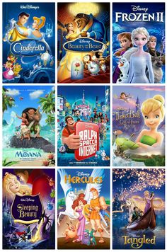 disney movies are shown in this collage from the beginning to the end of the movie