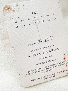 a wedding card with the date on it