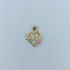 Real 1 Real 10k Multi-Tone Gold Initial Heart Initial M Women’s Pendant M Small Heart With Flowers Approximately 15mm New Jewelry Dije De Oro De Mujer Oro De 10kilates Corazon Con Flores Inicial M Corazon Pequeo De 15 Milmetros Joyera Nueva 03773 M Necklace Initial, Heart With Flowers, Tropical Necklace, Initial M, Black Lace Choker, M Necklace, Karma Necklace, Green Beaded Necklace, Stone Beaded Necklace