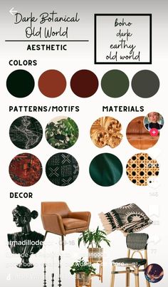 an info sheet with different types of furniture and decor items in the same color scheme