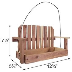 a wooden bench with measurements for the seat and back rest on it's side