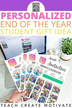 someone is holding up their instagram stickers for the end of the year student gift idea