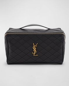 Saint Laurent Vanity Case YSL Top-Handle Bag in Quilted Smooth Leather Ysl Makeup, Ysl Logo, Vanity Bag, Bronze Hardware, Vanity Case, Bags Designer Fashion, Quilted Leather, Zip Top, Smooth Leather